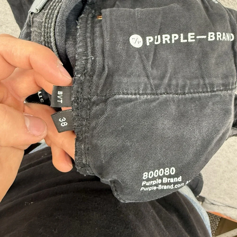 Purple Brand Mens 38 x 32 80080 Destroyed Distressed Slim Jeans Black Rare p002